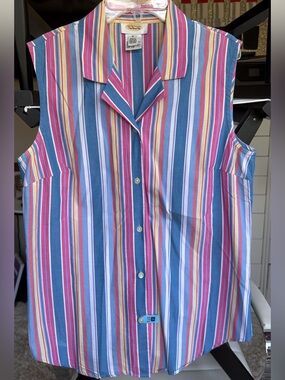 Talbots Multicolor Striped Sleeveless Button Front Tank Top